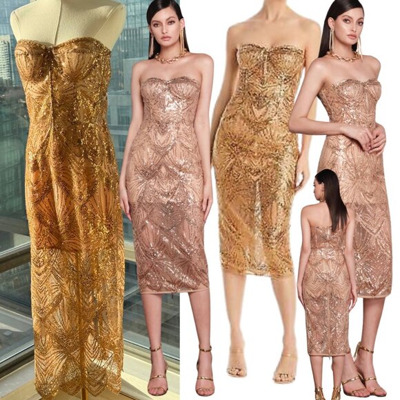 🆕 BRONX & BANCO 🧿 NWOT Giselle Strapless Beaded Sequin Midi Dress, Size M US 6 - Picture 1 of 17